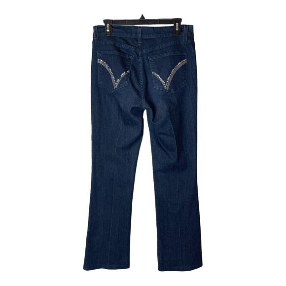 NYDJ Straight Leg Mid Rise Dark Wash Jeans With‎ Jeweled Back Pockets Size 8 - Picture 2 of 12